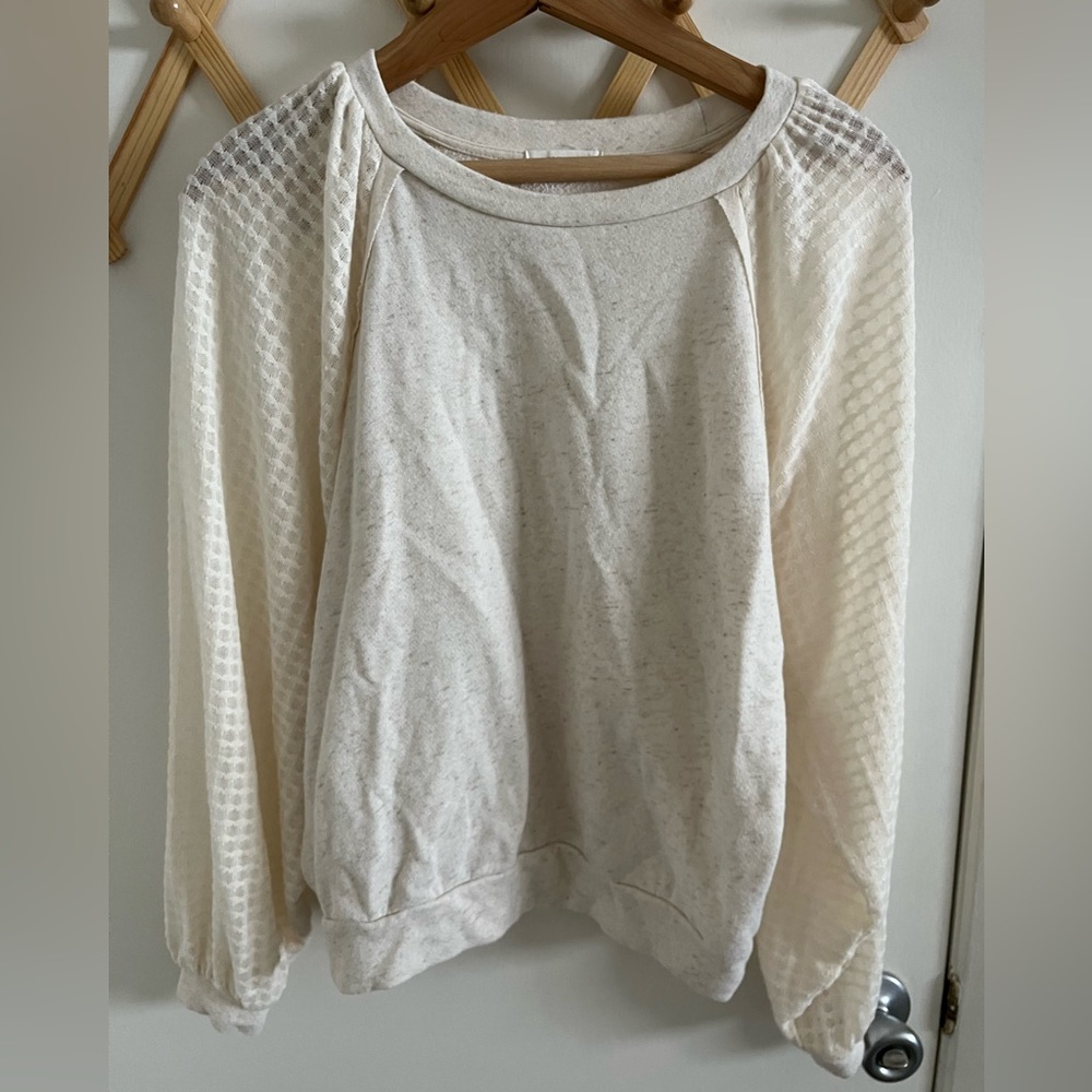 Cream Balloon Sheer Sleeved Sweater